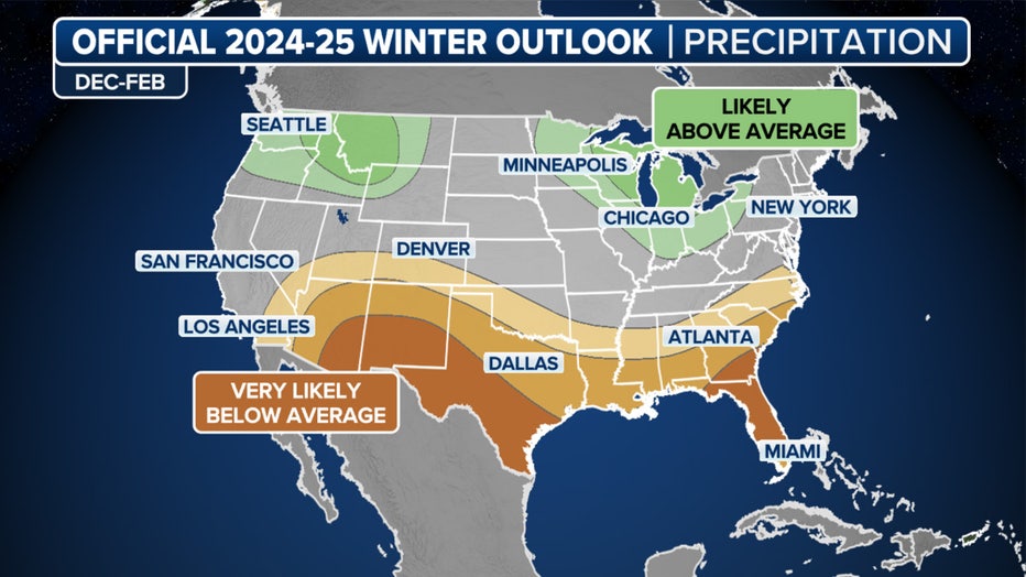 This graphic shows the precipitation outlook for the 2024-25 winter season. (FOX Weather)