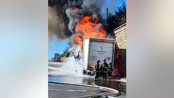 Tractor-trailer fire shuts down I-295 in DC