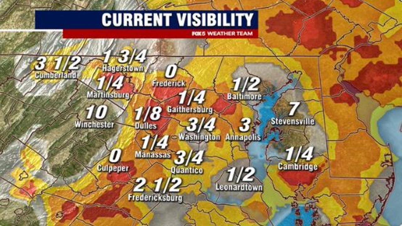 Dense fog advisory until noon across DC, Maryland & Virginia