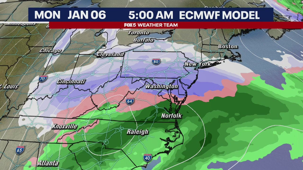 DC snow: Several inches possible Sunday into Monday