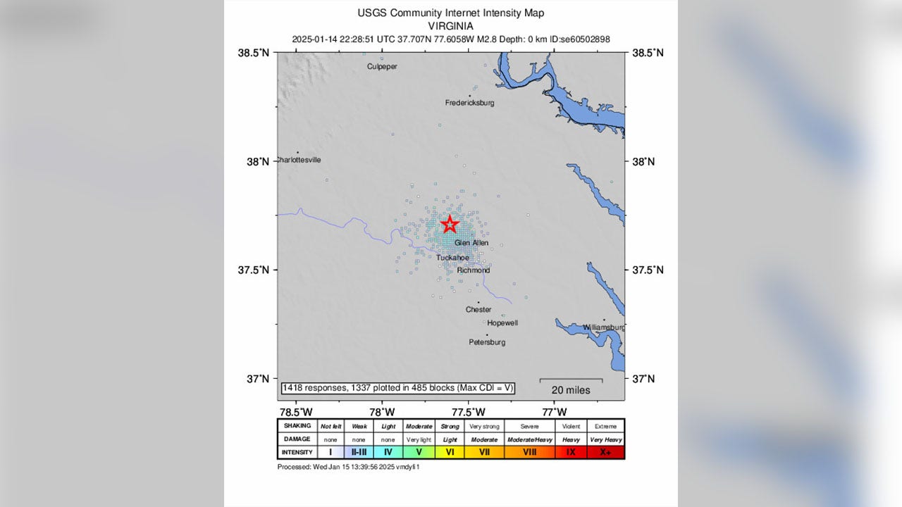 Earthquake rattles parts of Virginia on Tuesday