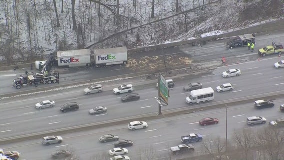 Tractor-trailer crash spills diesel fuel onto lanes of I-270