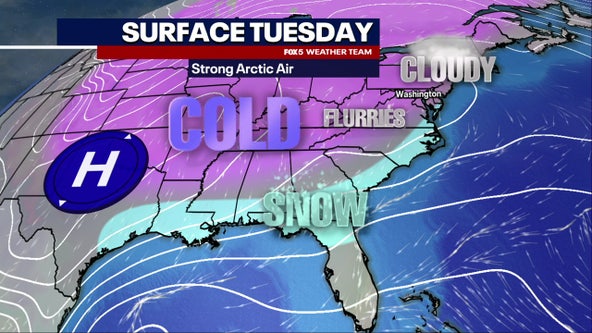 Snow flurries possible Tuesday as arctic air puts much of DC region under Cold Weather Advisory