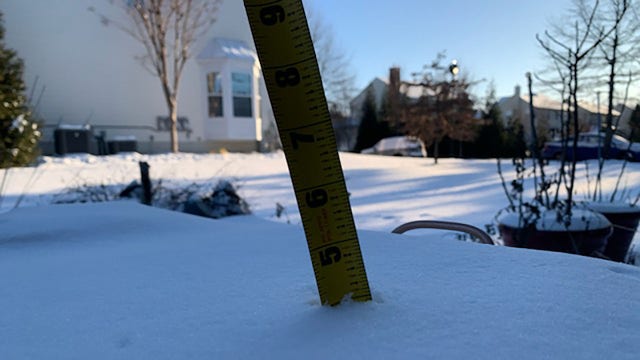 Snow totals for DC, Maryland, Virginia, and West Virginia from January 5-6, 2025