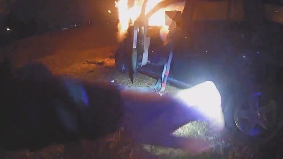 Dramatic rescue from fiery vehicle crash captured on Maryland police body-worn camera