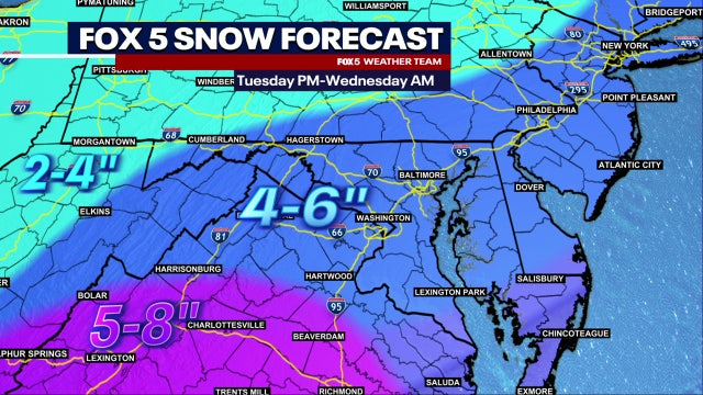 DC snow forecast: Winter Storm Warnings issued for DMV Tuesday into Wednesday