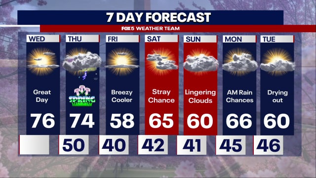 Mostly sunny, warm Wednesday in DC region as spring approaches