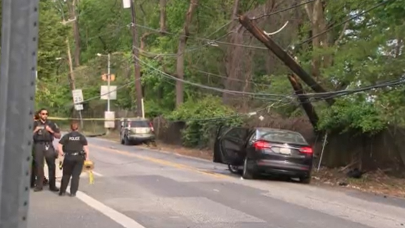 2 hospitalized, power lines down after 4-car crash in Chevy Chase