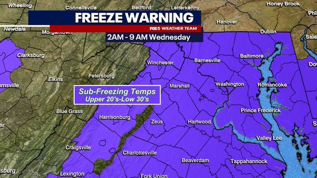 Freeze Warning issued for DC area