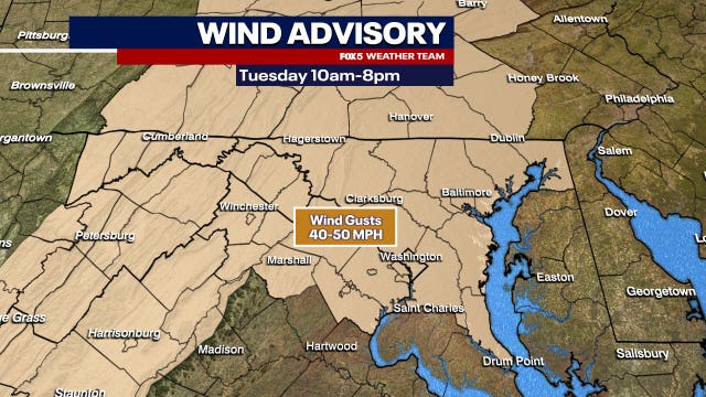DC weather: Wind Advisory in effect with gusts up to 50 mph possible
