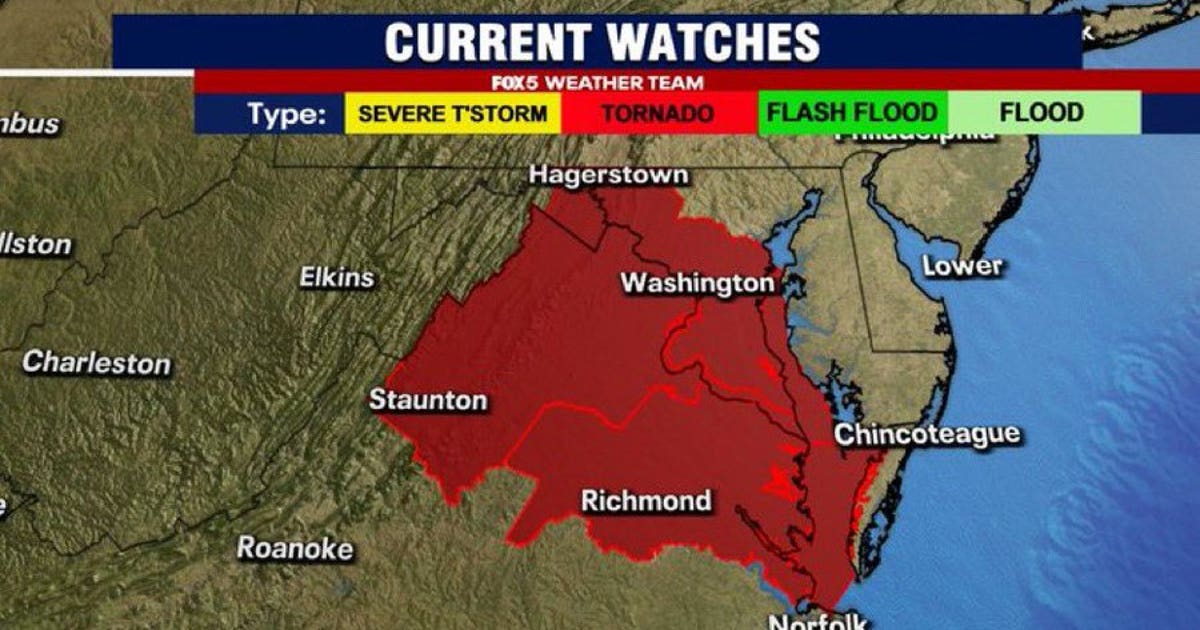 Tornado watch, flash flood warnings issued for DC, Maryland, Virginia ...