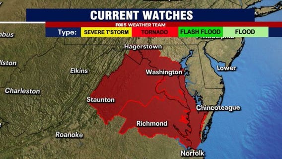 Tornado watch, flash flood warnings issued for DC, Maryland, Virginia