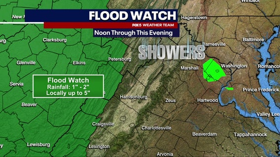 DC weather: Flood Watch through Monday evening; afternoon showers possible