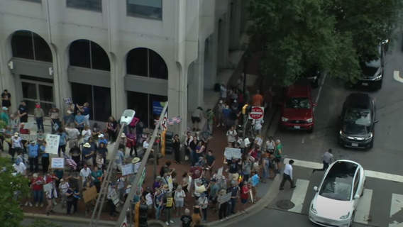 'No Kings' protesters congregate outside of FOX 5 DC News Station in Bethesda