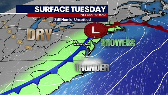 Showers, storms possible Tuesday across DC region; Canada wildfire smoke returns Wednesday