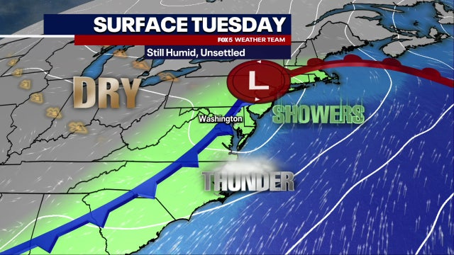 Showers, storms possible Tuesday across DC region; Canada wildfire smoke returns Wednesday