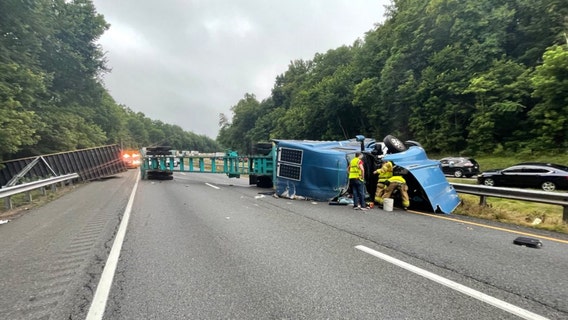 Overturned tractor-trailer snarls traffic on I-270 near Ijamsville