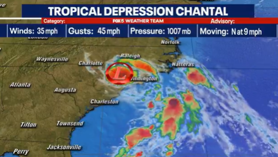 DC Weather: Humidity creeps back as Tropical Depression Chantal makes landfall in the Carolinas