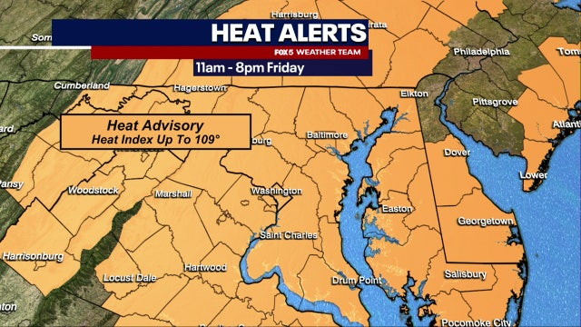 DC Heat Advisory: Dangerous heat index values could reach 109 degrees Friday