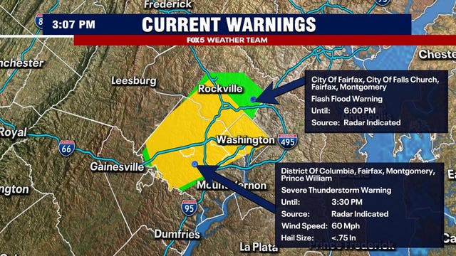 Severe thunderstorms warnings and watches in DC region Tuesday