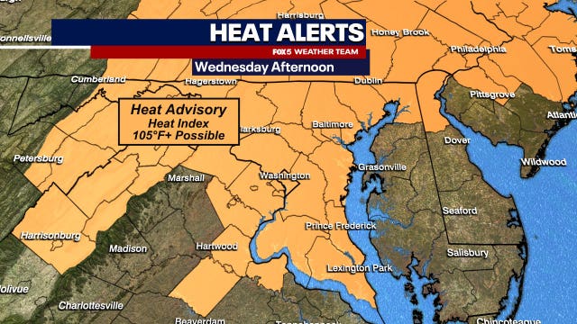 Heat Advisory, Code Orange Air Quality Alert in effect Wednesday across DC region