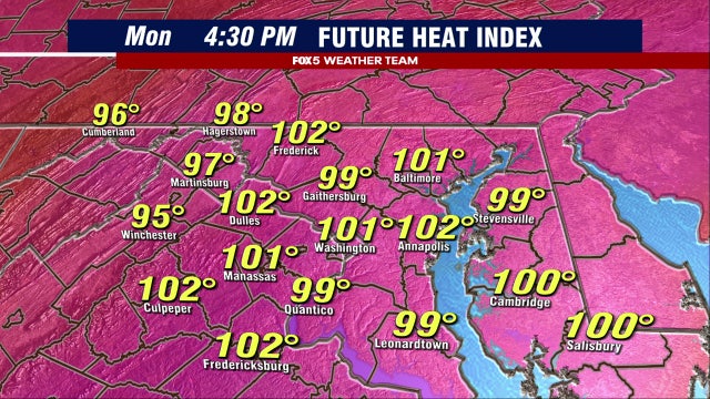 Hot, humid conditions across DC region Monday; Heat Advisory for parts of Virginia