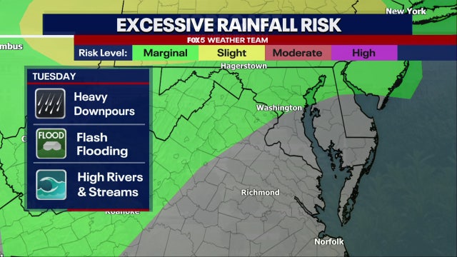 Slow-moving storms threaten DC region Tuesday