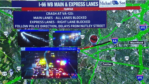 Crash on I-66 snarls morning traffic in Fairfax