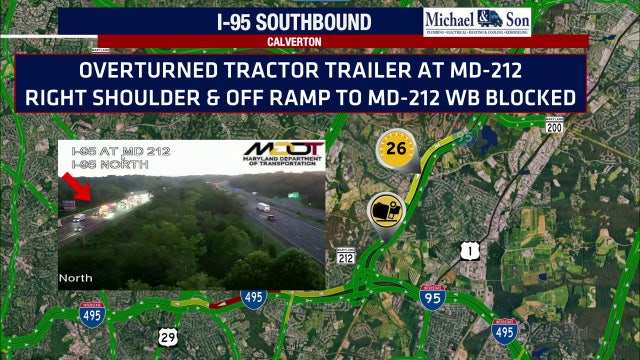 Overturned tractor-trailer causes delays on I-95