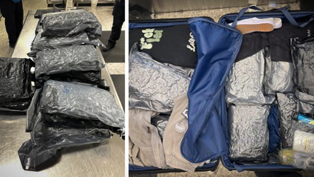 14 vacuum-sealed bags of marijuana seized from luggage at Dulles airport, '$90K street value'