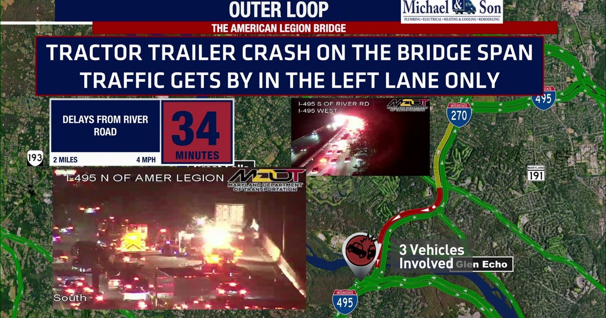 Tractor-trailer crash snarls traffic on American Legion Bridge | FOX 5 DC