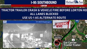 Tractor-trailer bursts into flames on I-95 in Fairfax County