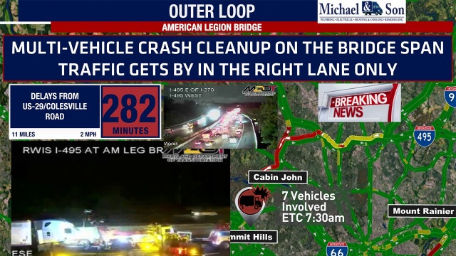 Several hospitalized after tractor-trailer crash on American Legion Bridge