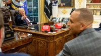 Trump posts photos of ‘Trump 2028’ hats in Oval Office during shutdown talks