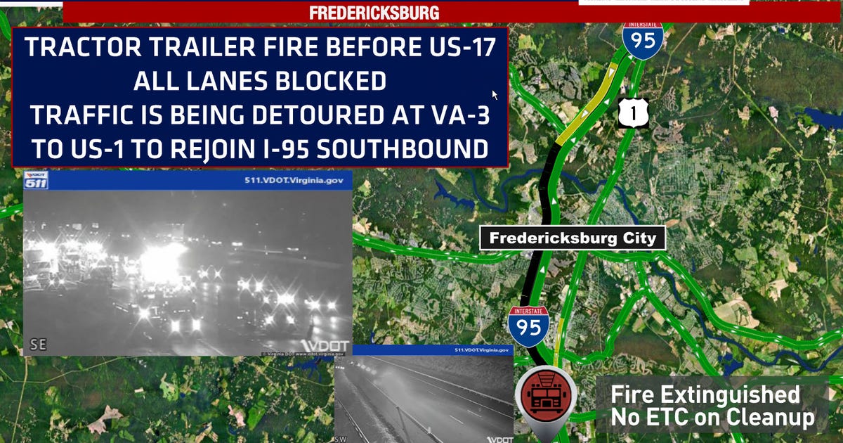 Tractor-trailer crash, fire snarls traffic on I-95 in Fredericksburg ...