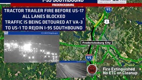 Tractor-trailer crash, fire snarls traffic on I-95 in Fredericksburg Wednesday