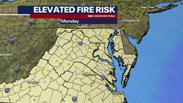Elevated fire danger Monday across DC region