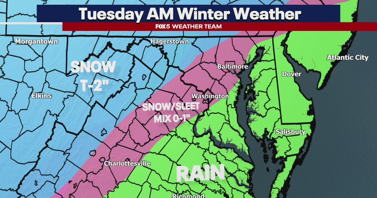 DC weather: Snow, rain mix likely into Tuesday morning | FOX 5 DC