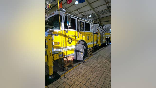 WATCH: Firetruck catches fire inside firehouse