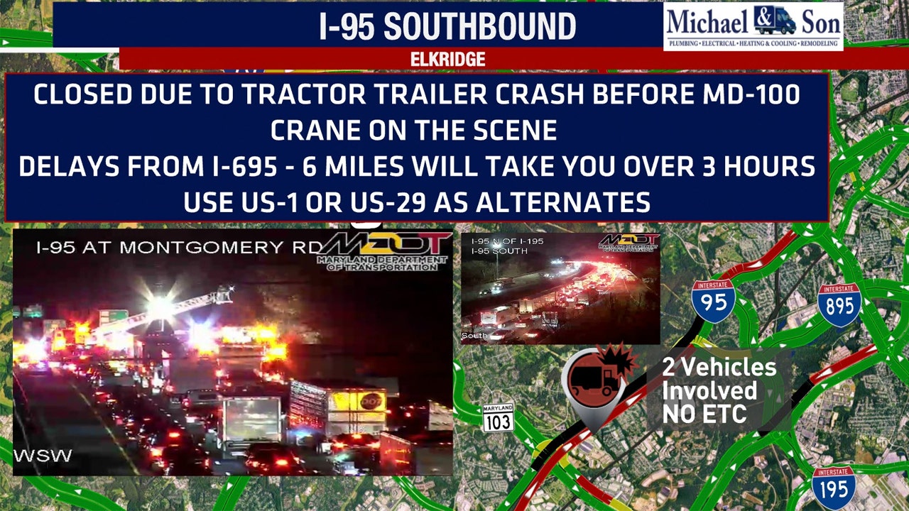 Tractor-trailer, garbage truck collide on I-95 causing major delays