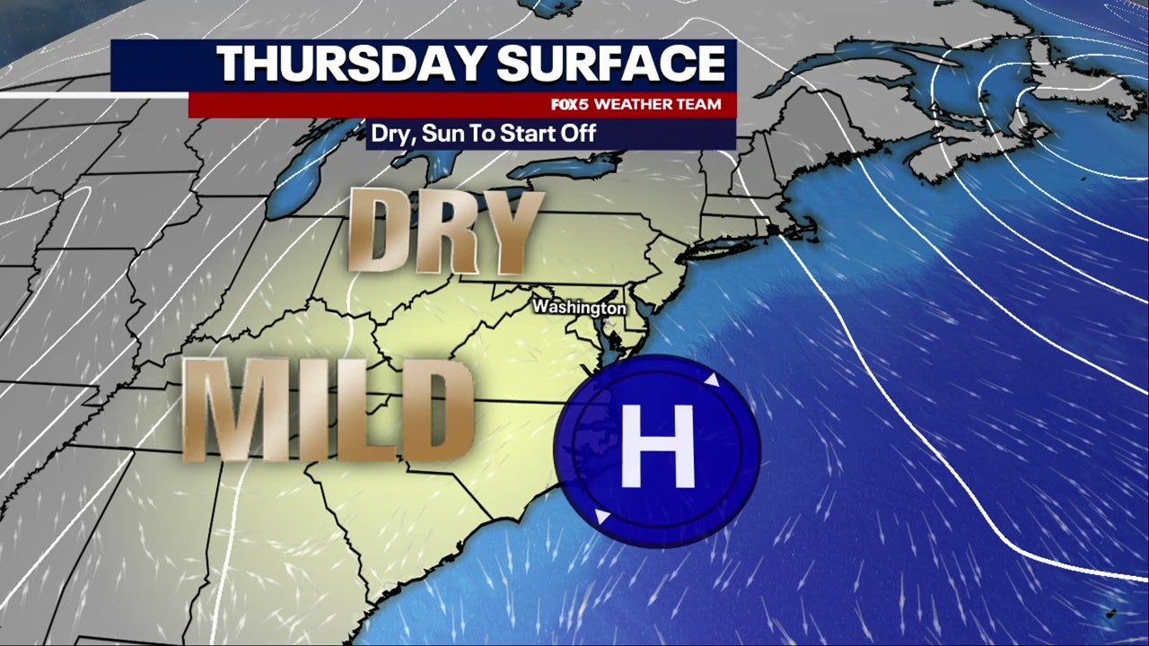 DC weather: Dry, mild Thursday with highs in mid 50s; rainy start to weekend