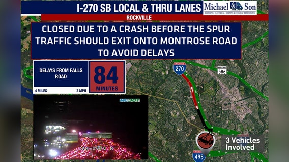 Multi-vehicle crash causes major delays on I-270 in Montgomery County