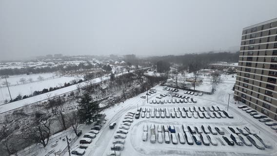 How much snow has fallen so far on Sunday in DC, Virginia, Maryland