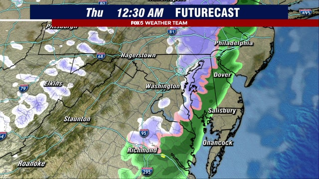 DC weather: Wintry mix, snow showers possible late Wednesday into Thursday