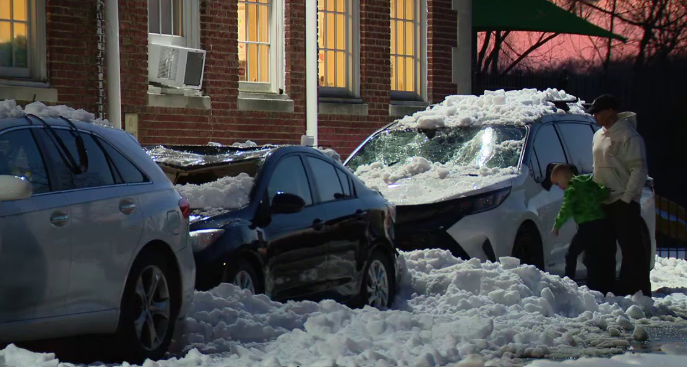 Fallen snow, ice crush cars outside DC elementary school
