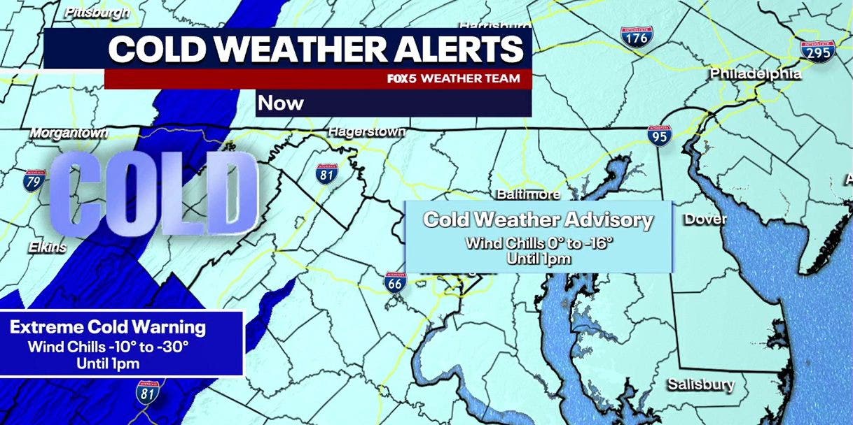 Snow, strong winds and dangerous cold continue Sunday across parts of VA, MD and DC