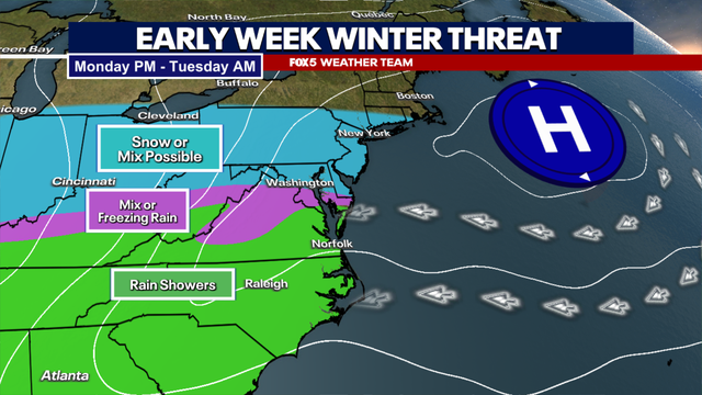 Snow, ice could hit DC region on Monday after weekend warm-up