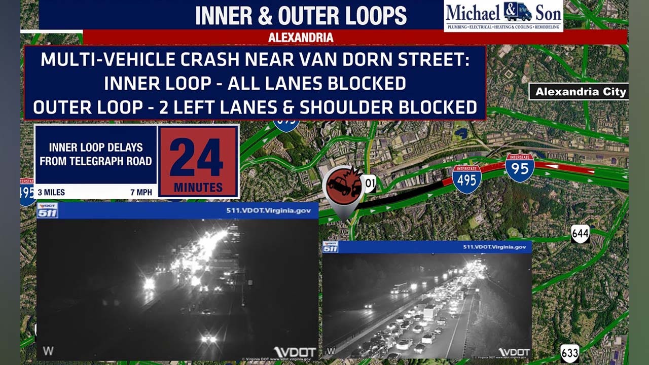 Major crash blocks lanes of I-495 in Alexandria