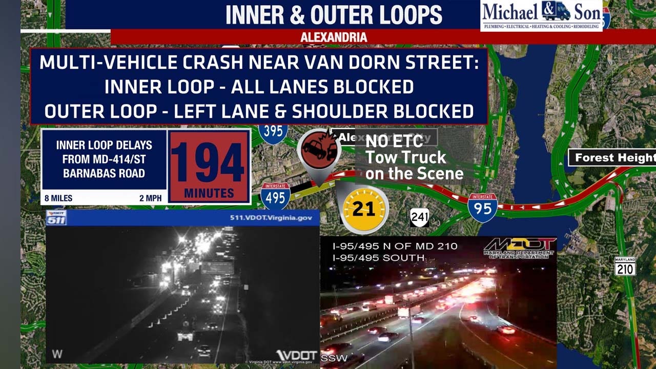 Major crash blocks lanes of I-495 in Alexandria