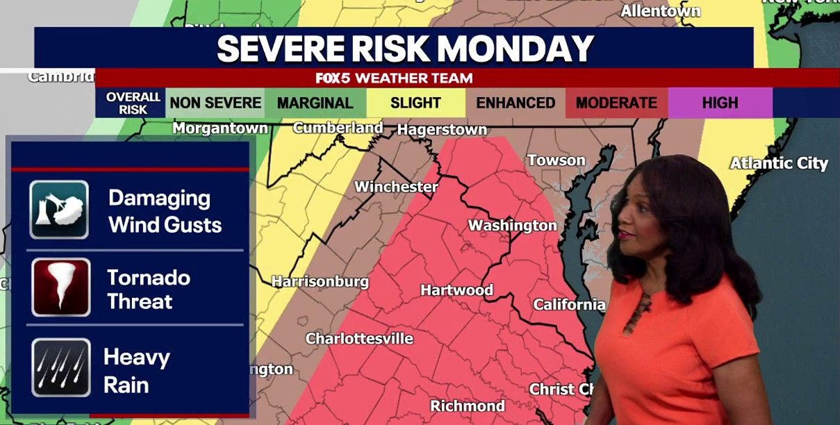 DC Weather: Severe storm threat looms Monday with possible tornadoes